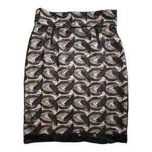 Antonio Melani Black & Tan Pencil Skirt w/‎ Crochet Overlay, Size 10 NWOT Office